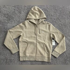 Polo Ralph Lauren RL Double Knit Hoodie Jacket Pony Beige HTR‎ Mens Size Medium